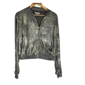 Women's Jennifer Lopez Light weight Gold Silver Bomber Jacket XL